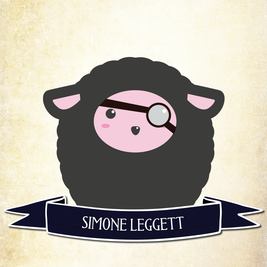 A black cartoon sheep wearing a monacle