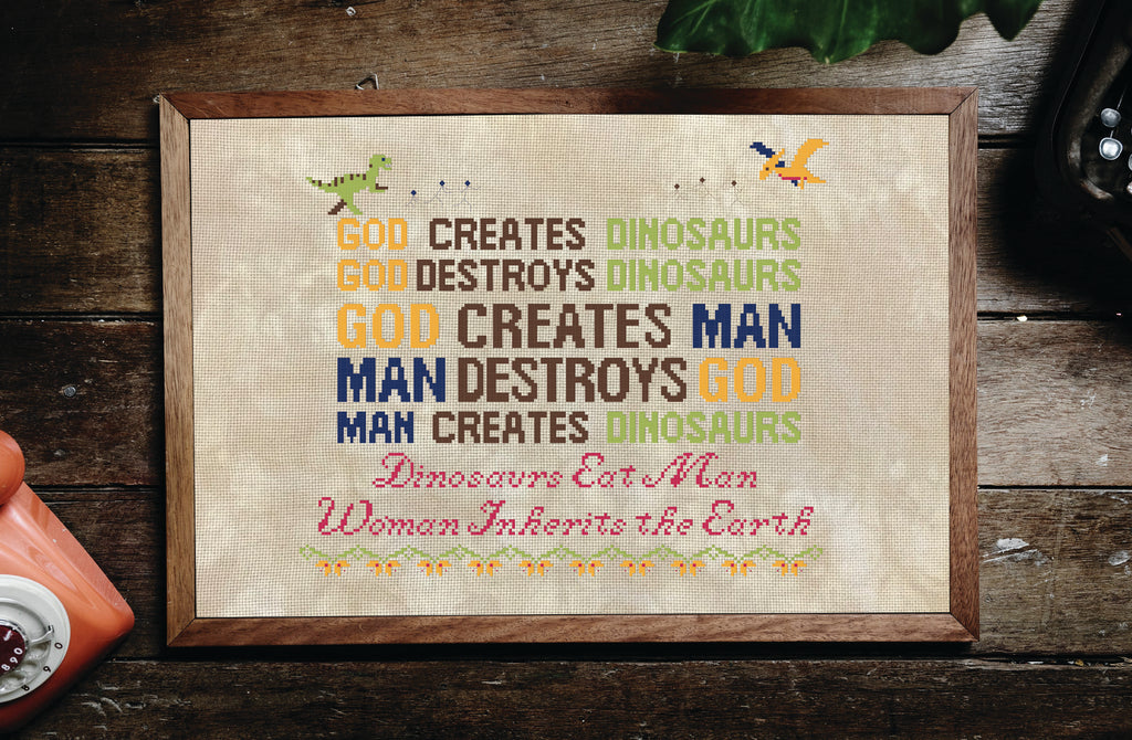 God Creates Dinosaurs Cross Stitch Kit